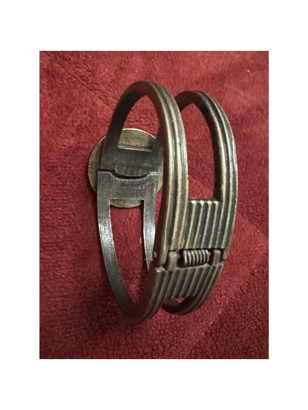 BRACELET Vintage Mediterranean Cut Brass Cuff Bracelet with Amber Center